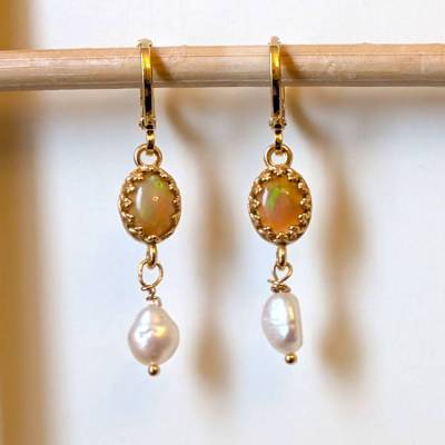 Opalohrringe vergoldet im Jugendstil mit echtem Opal