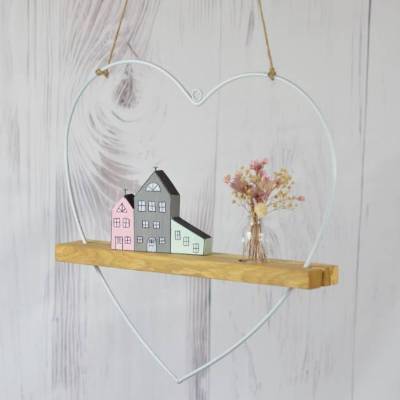 Hängende Fensterdeko Herz Eiche Ring Dekoration Glasvase Häuser 40x40 cm