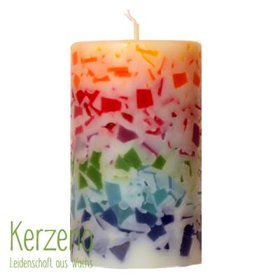 Mosaik Regenbogen Stumpenkerze aus recyceltem Wachs