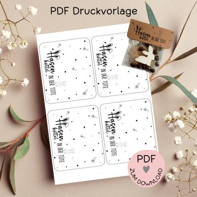 Digitale Datei, PDF Druckvorlage Tütenklappe "Hasenköttel in der Tüte", Ostern, Ostergeschenk