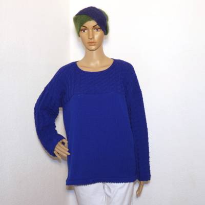 Handgestrickter Damen-Pullover Royal – 100% Merinowolle, Unikat