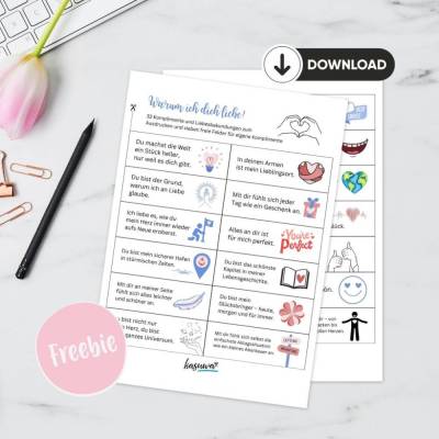 33 Komplimente & Liebesbekundungen als PDF – Freebie zum Basteln & Verschenken