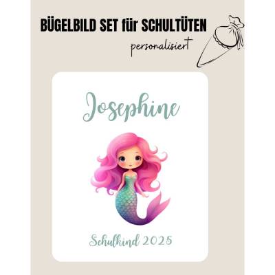 Set für Schultüte: Bügelbild Meerjungfrau Mermaid Mädchen *personalisiert Wunschname