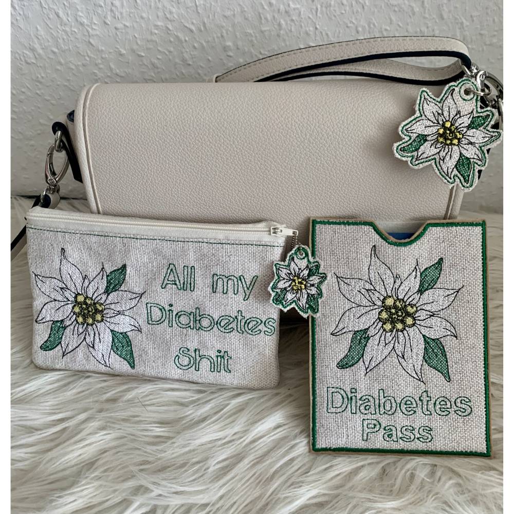 Stickdatei Edelweiss Set – Diabetes Schlüsselanhänger, Tasche & Hülle Lineare Art | Design by Jasmina Bild 5