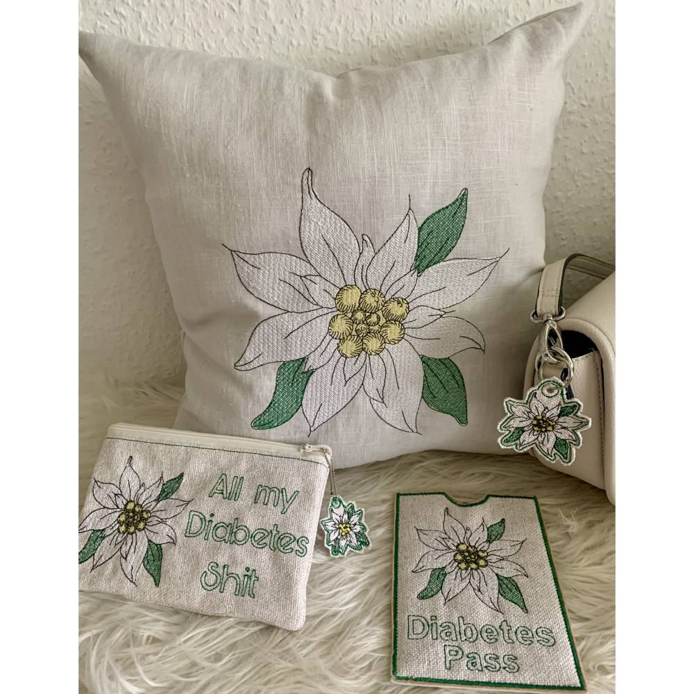 Stickdatei Edelweiss Set – Diabetes Schlüsselanhänger, Tasche & Hülle Lineare Art | Design by Jasmina Bild 6