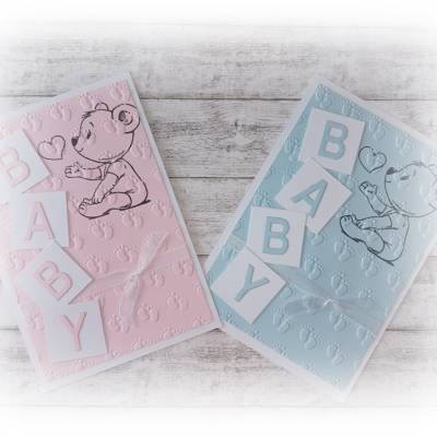Karte zur Geburt, rosa oder blau, Babykarte, Glückwunschkarte, Baby, Bär, Handmade