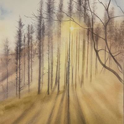 Das Aquarellbild "Berg Melibokus"