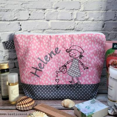 bestickte Tasche  GÄRTNERIN + NAME  //rosa - grau//