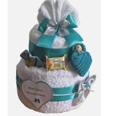 Geschenk Handtuchtorte türkis personalisiert – originelles Geschenk für Freunde, Valentinstag & Geburtstag