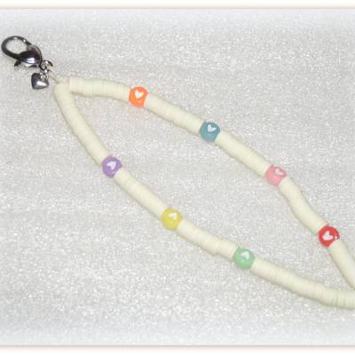 Handykette kurz mit Herz Karabiner und Herzchen, Handyschlaufe, kurzes Schlüsselband, Schlüsselanhänger