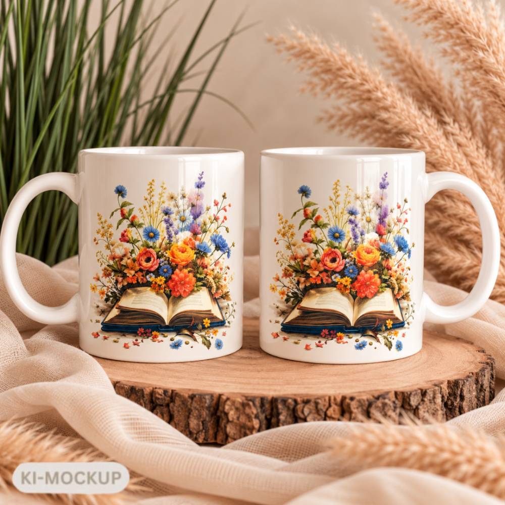 Bücher Tasse mit Blumen | Kaffeetasse für Leseratten & Buchliebhaber
