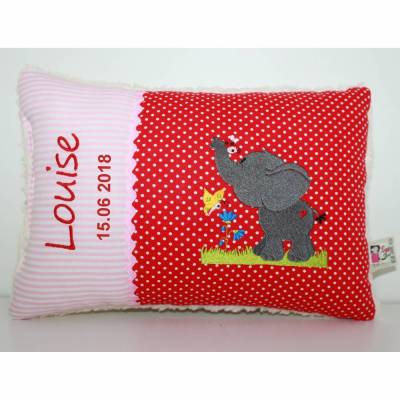 Süßer Elefant mit Käferchen - Personalisierte Kissen, Baby, Geschenk zur Geburt, Kissen mit Namen, Namenskissen