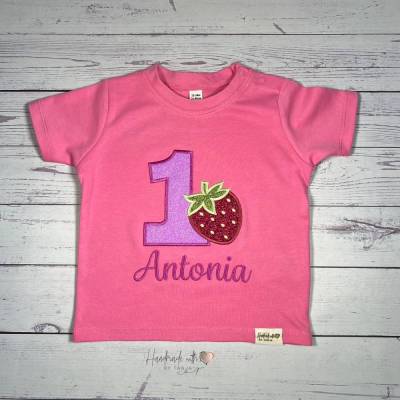 Glitzer T-Shirt mit Wunschnamen bestickt | Geburtstagsshirt personalisiert | Shirt mit Namen zum 1 Geburtstag Mädchen