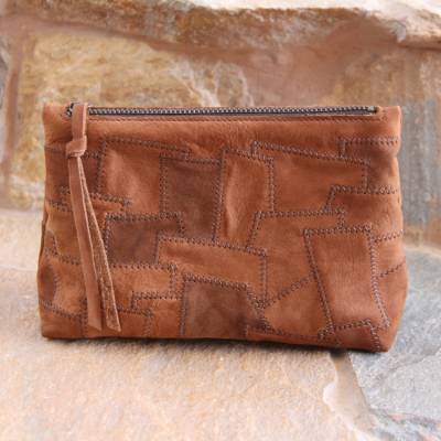 Kleine Tasche aus Leder in Patchwork, Kosmetiktasche, Schminktasche, Stiftetasche, Aufbewahrung, Handtasche