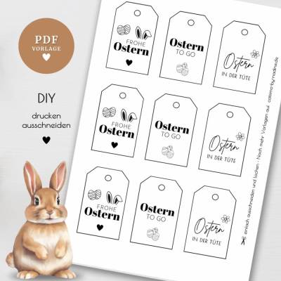 Geschenkanhänger "Ostern in der Tüte | Ostern to go | Frohe Ostern" – PDF-Datei zum Download und Ausdrucken