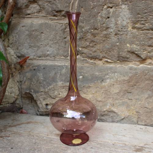 filigrane Fadenglas Vase lila Glas mundgeblasen Lauscha 60er 70er Jahre Vintage DDR 