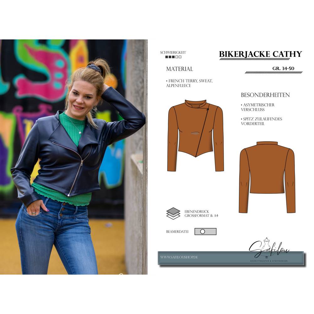 Schnittmuster Bikerjacke Cathy – PDF-Schnittmuster in Gr. 34-50 | Kurzjacke | Modern & Figurbetont Bild 1