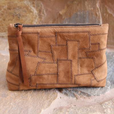 Kleine Tasche aus Leder in Patchwork, Kosmetiktasche, Schminktasche, Stiftetasche, Aufbewahrung, Handtasche