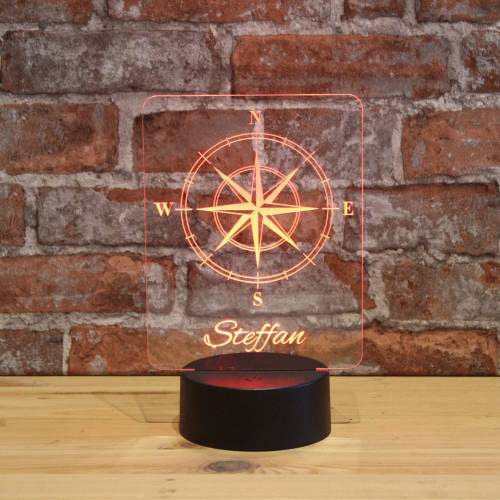Personalisiertes RGB-LED Nachtlicht - Kompass Motiv mit Deinem Wunschnamen, individuelles Geschenk, Acrylglas