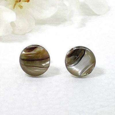 Abalone Ohrstecker, Paua Muschel, braun schimmernd, Fassung 925 Sterling Silber