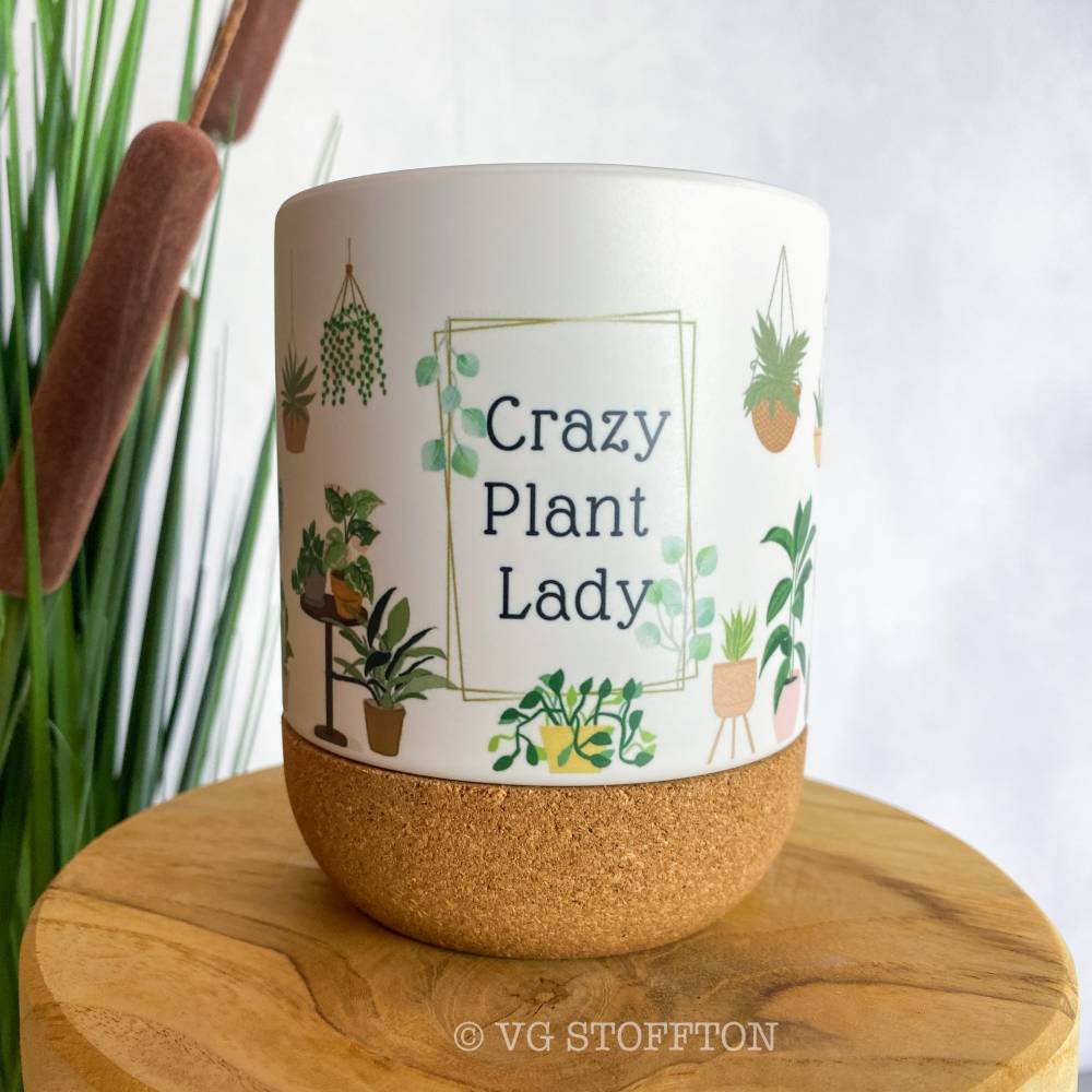 Tasse mit Korkboden & Deckel  Keramikbecher 300 ml | Geschenkidee Kaffee &  Tee, stilvoll | Pflanzen Monstera