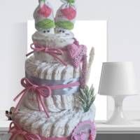 Windeltorte für Mädchen/ Geschenk zur Geburt / Babyparty / Pamperstorte / Personalisierte Windeltorte pink
