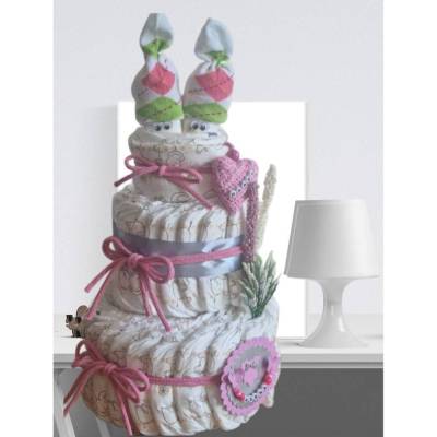 Windeltorte für Mädchen/ Geschenk zur Geburt / Babyparty / Pamperstorte / Personalisierte Windeltorte pink