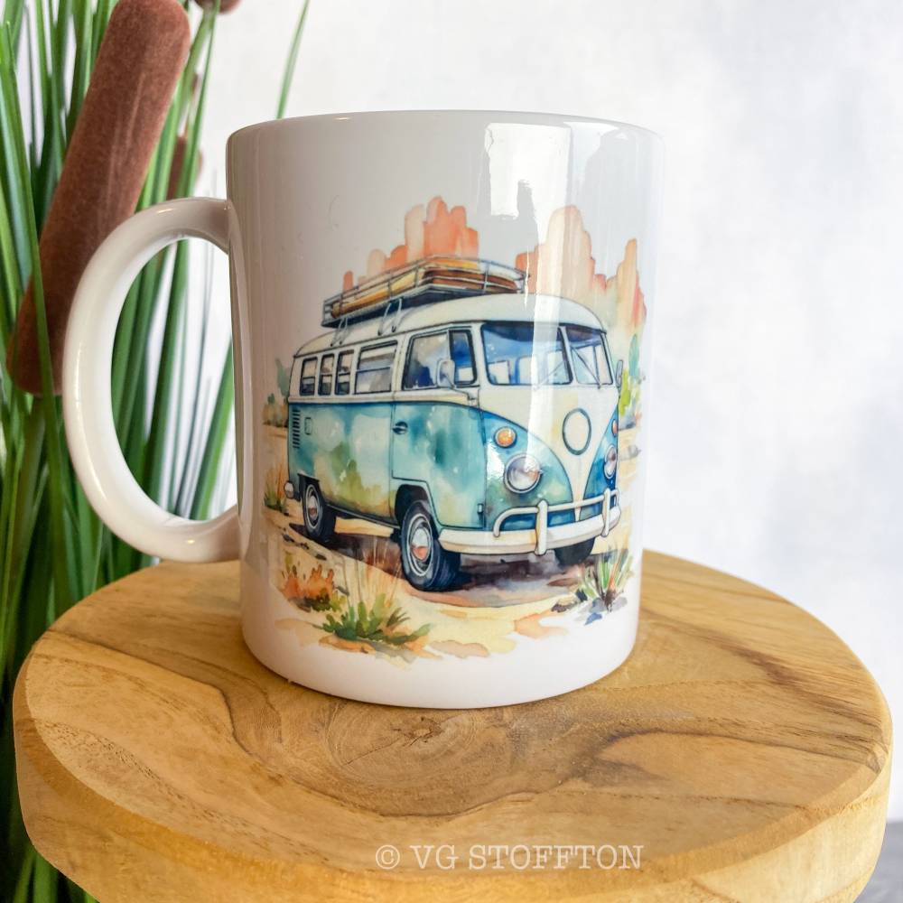Camper Tasse mit Retro Bus | Camping Kaffeetasse Aquarell