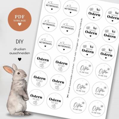 Runde Geschenkanhänger "Ostern in der Tüte | Kleines Mitbringsel und noch mehr" – PDF-Datei zum Download