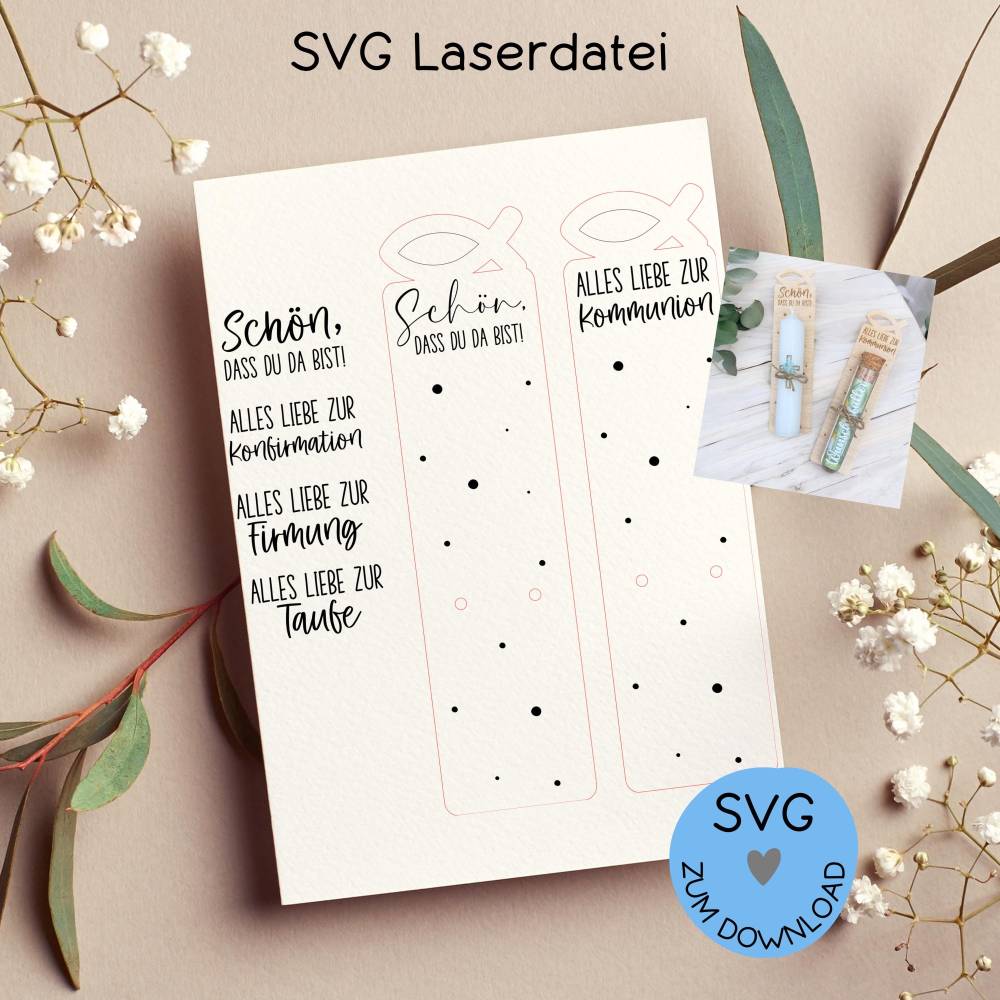 Digitale Datei, SVG-Laserdatei "Geschenk/Gastgeschenk Sakramente", Taufe, Kommunion, Konfirmation, Firmung etc Bild 1