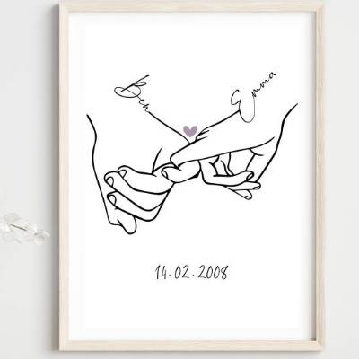 Hand in Hand – Persönliches Poster mit Datum und Namen