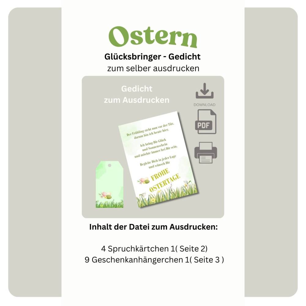 Oster Gedicht für Glückswürmchen, Glücksbringer Download PDF Bild 2
