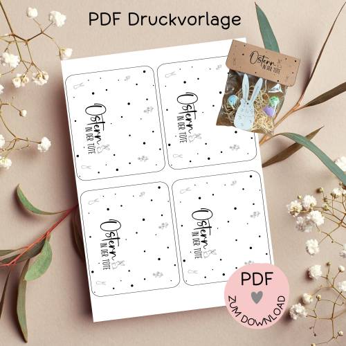 Digitale Datei, PDF-Druckvorlage Tütenklappe  "Ostern in der Tüte", Geschenktütchen, Ostergeschenk