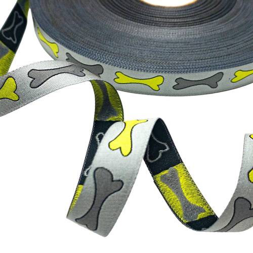 Webband Knochen - 1 m - 1,80 Eur/m - hellgrau - 15 mm - Janeas World - Hund - Hunde - Webband zum Aufnähen