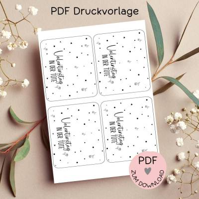 Digitale Datei, PDF-Druckvorlage Tütenklappe "Valentinstag in der Tüte", Geschenktütchen, Valentinsgeschenk