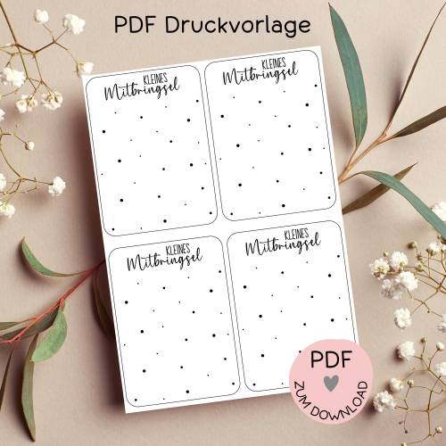 Digitale Datei, PDF-Druckvorlage Karten "Kleines Mitbringsel", f. kleine Geschenke, Geschenktütchen, etc.