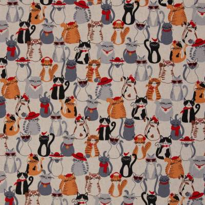 Deko Stoff  Leinenoptik Linde Katzen bunt