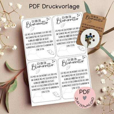 Digitale Datei, PDF-Druckvorlage Karten "Blumenretter", kleines Geschenk, Geschenktütchen -weitere im Shop