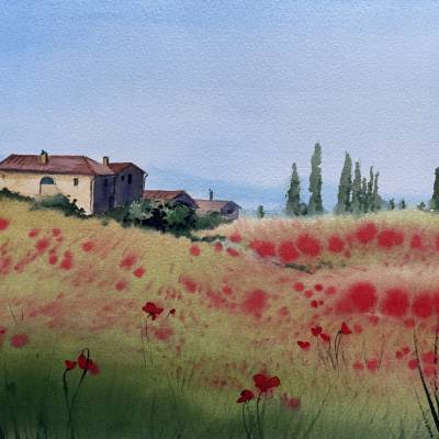 Das Aquarellbild "Mohnfeld in Italien"