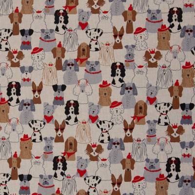 Deko Stoff  Leinenoptik Linde mit bunten Hunden