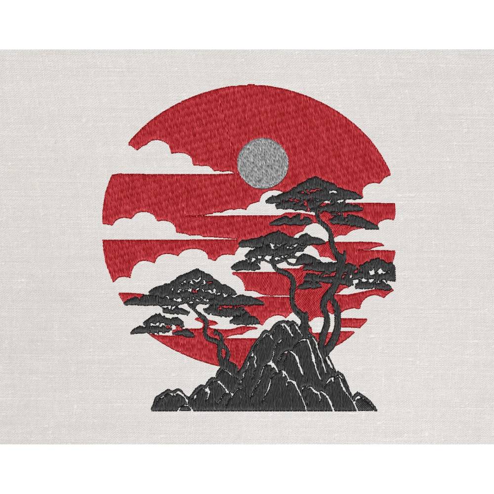 Maschinen Stickdatei - Japan Landschaft 15-16x26cm, 20x17cm (JEF) Bild 1