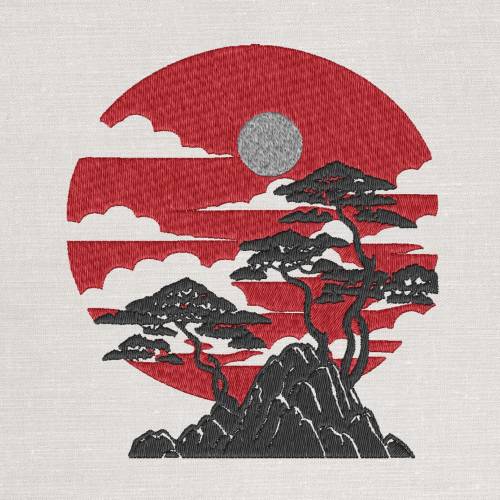 Maschinen Stickdatei - Japan Landschaft 15-16x26cm, 20x17cm (JEF)