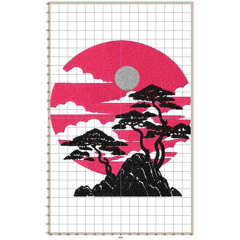 Maschinen Stickdatei - Japan Landschaft 15-16x26cm, 20x17cm (JEF) Bild 2