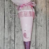 Schultüte Meerjungfrau aus Stoff / 70cm für Mädchen I Mittelteil rosa I mit Schwanzflosse rosa