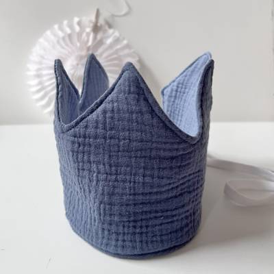 Kinderkrone BLAU uni aus Musselin zum Geburtstag oder Verkleiden für Prinz und Prinzessin zimtblüte