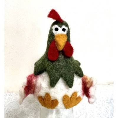 HUHN grün-weiß, supersüsses Filztier/ Eierwärmer, auch als Deko, Geschenk, etc.