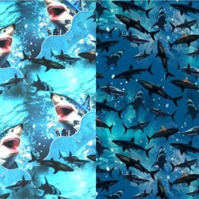 ♕Jersey mit Hai Shark weißer Hai Kombistoff  2 verschiedene Motive 50 x 150 cm  ♕