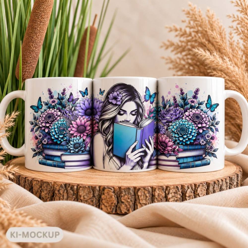Tasse für Leseratten mit Bücher & Blumen Motiv | Buchliebhaberin Tasse 330 ml