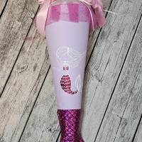 Schultüte Meerjungfrau aus Stoff / 70cm für Mädchen I Mittelteil lila I mit Schwanzflosse pink