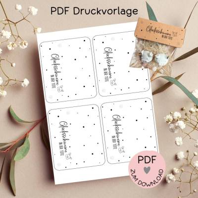 Digitale Datei, PDF Druckvorlage Tütenklappe "Glücksschweine", für kleine Geschenke, Viel Glück